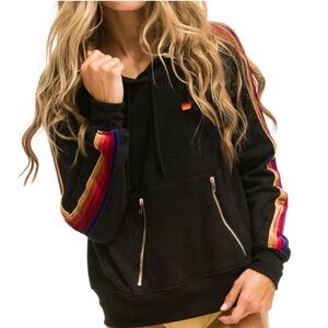 Aviator Nation Pullover Velvet Striped Zipper Pouch Size Small